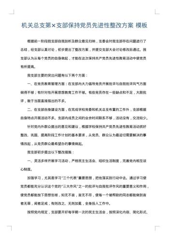 机关总支第×支部保持党员先进性整改方案
