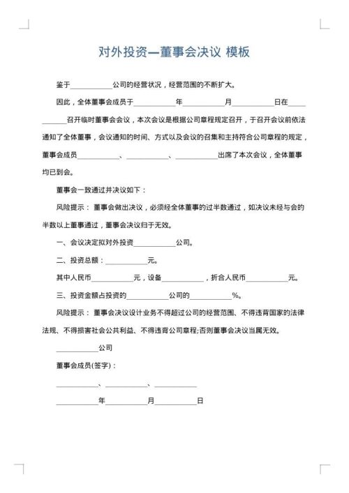 对外投资—董事会决议