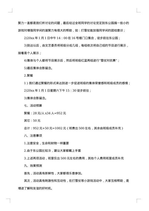 大学班级的元旦策划书范文