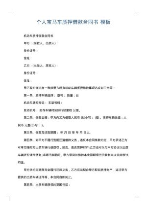 个人宝马车质押借款合同书