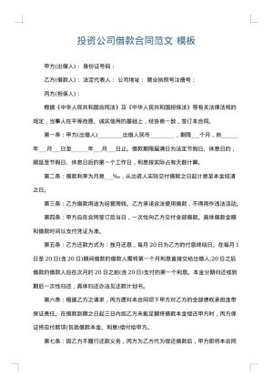 投资公司借款合同范文
