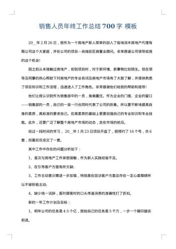 销售人员年终工作总结700字