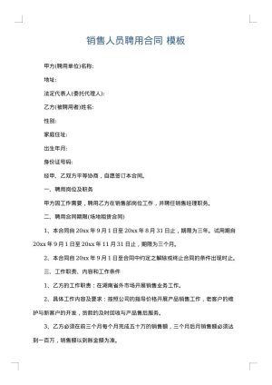 销售人员聘用合同