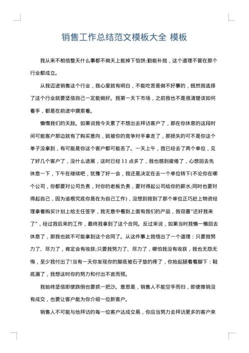 销售工作总结范文模板大全