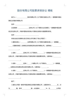 股份有限公司股票承销协议