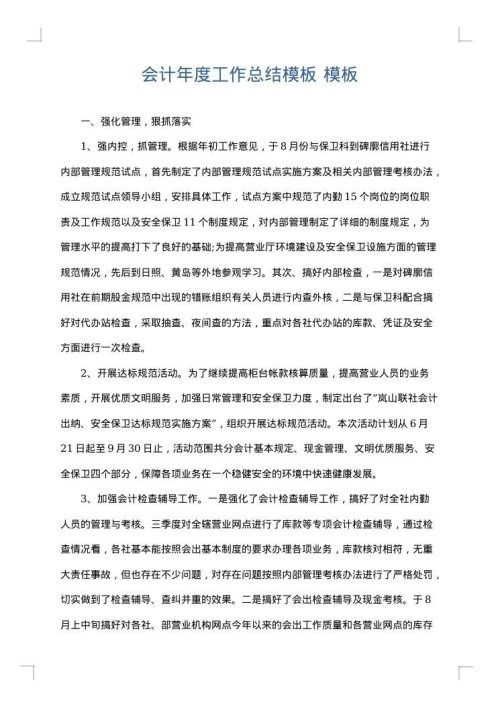 会计年度工作总结模板