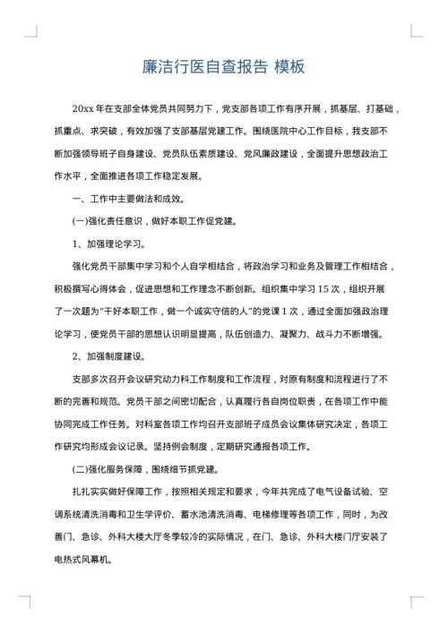廉洁行医自查报告