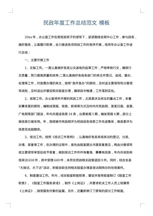 民政年度工作总结范文
