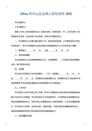2025年中山企业用人劳动合同