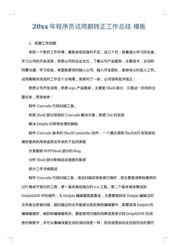 20xx年程序员试用期转正工作总结