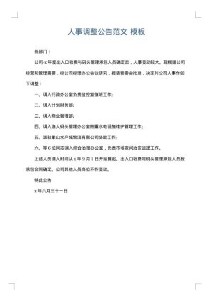 人事调整公告范文