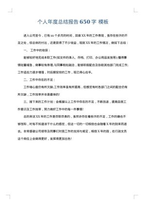 个人年度总结报告650字
