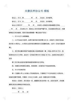 夫妻抚养协议书