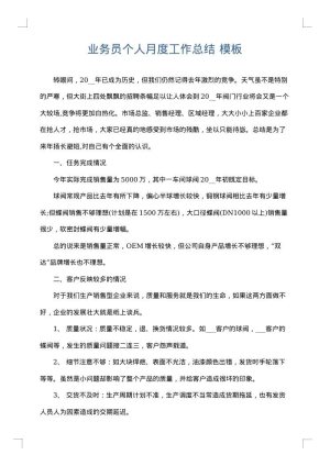 业务员个人月度工作总结