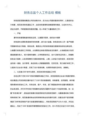 财务总监个人工作总结