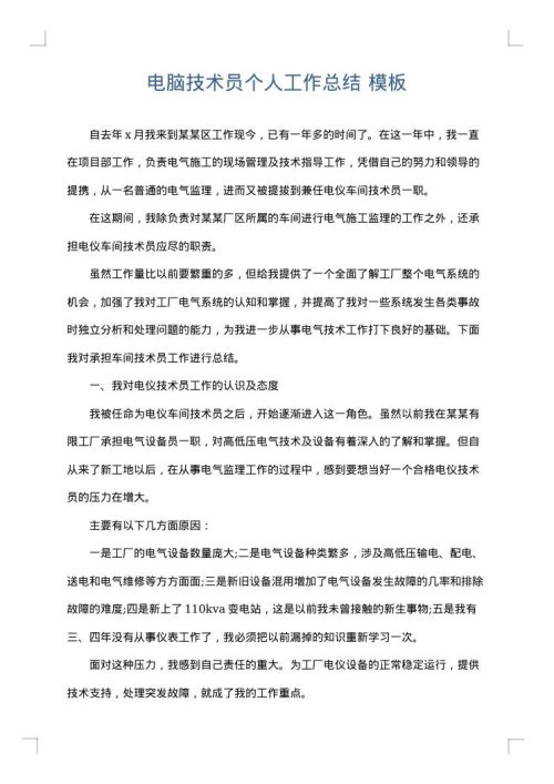 电脑技术员个人工作总结