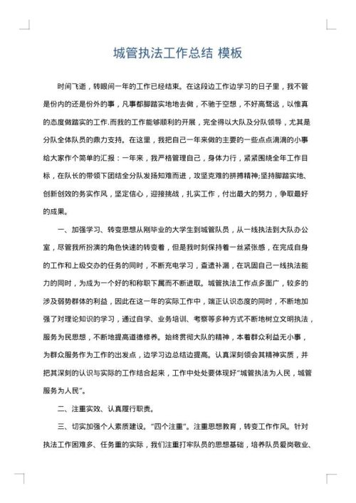 城管执法工作总结