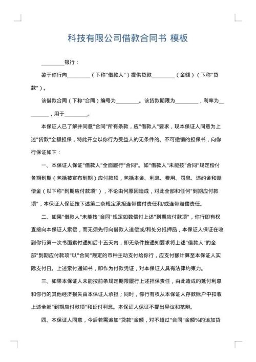 科技有限公司借款合同书