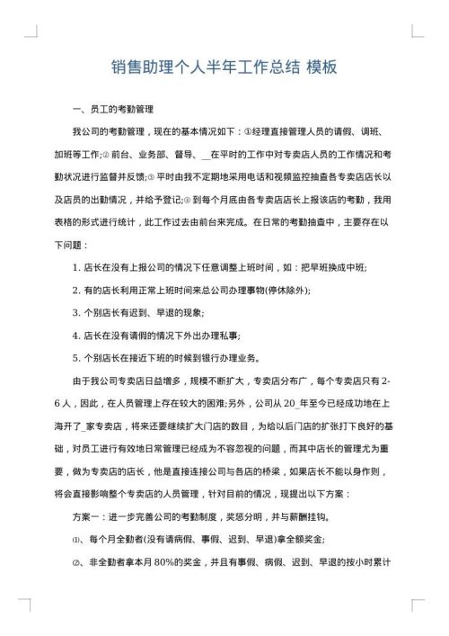 销售助理个人半年工作总结