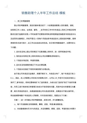 销售助理个人半年工作总结