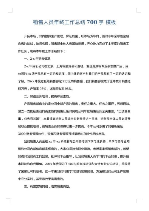 销售人员年终工作总结700字