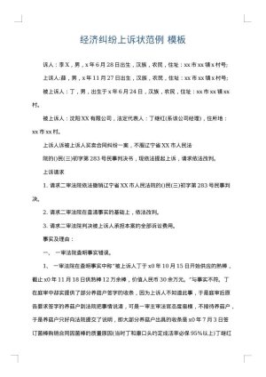经济纠纷上诉状范例