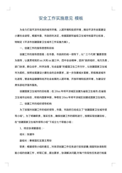 安全工作实施意见