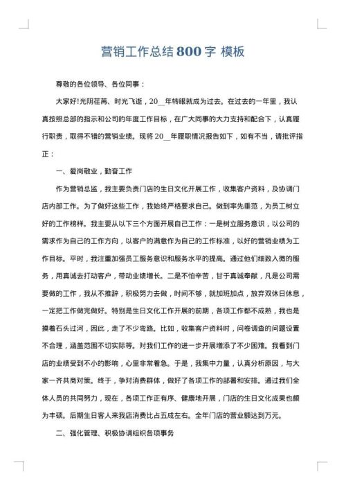 营销工作总结800字