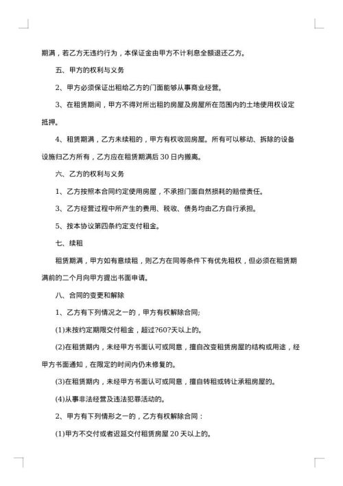 县城黄金地段店面出租协议