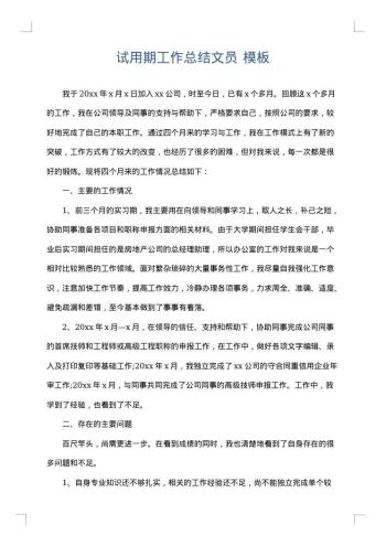 试用期工作总结文员