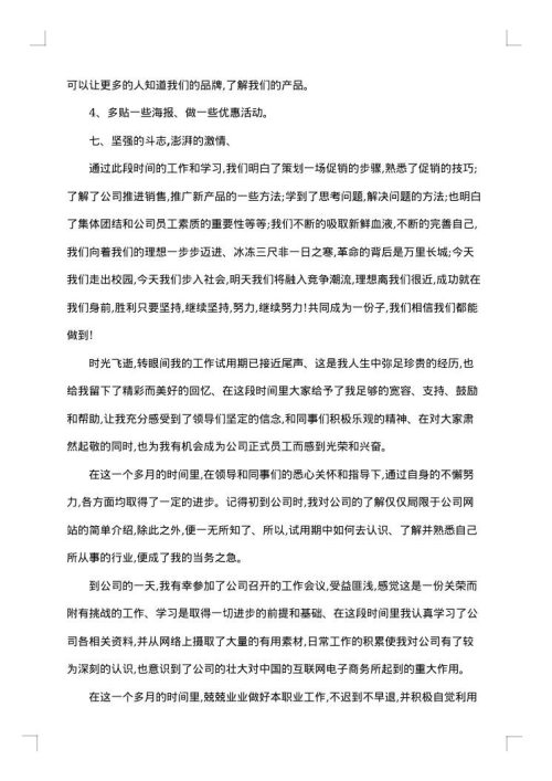 试用期员工转正的工作总结