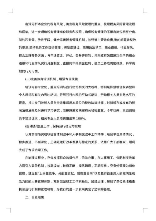 税务自查报告范文
