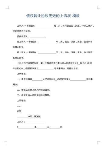 债权转让协议无效的上诉状