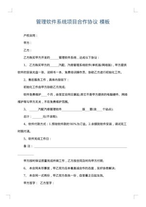 管理软件系统项目合作协议