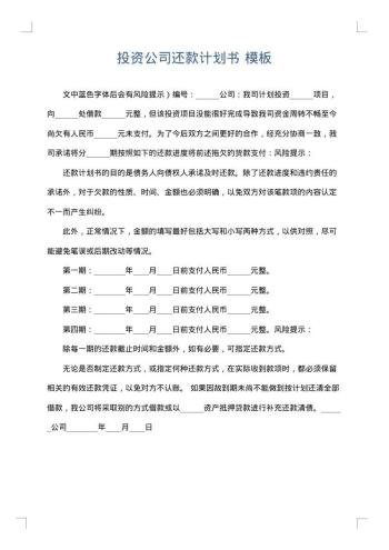 投资公司还款计划书