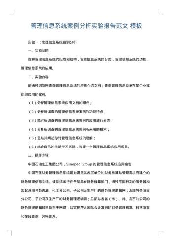 管理信息系统案例分析实验报告范文