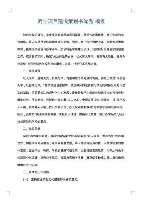 商业项目建设策划书优秀