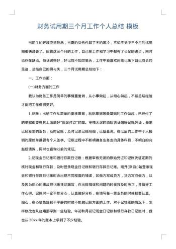 财务试用期三个月工作个人总结