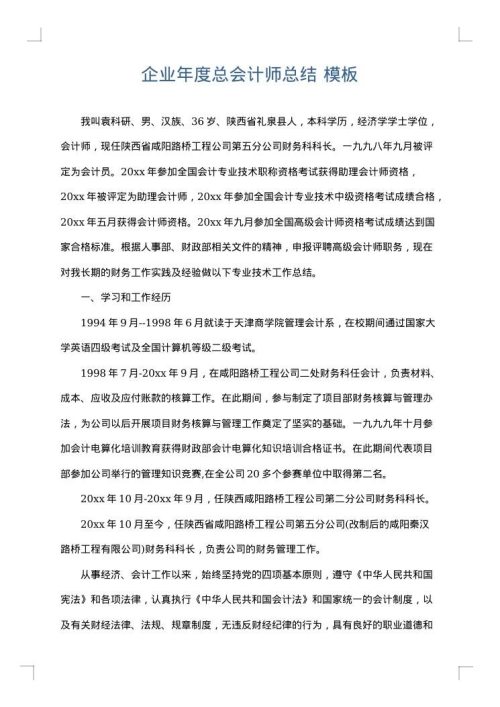 企业年度总会计师总结