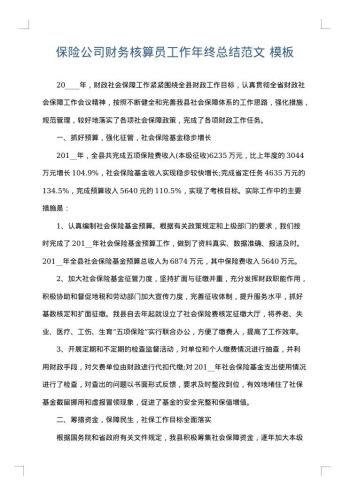 保险公司财务核算员工作年终总结范文