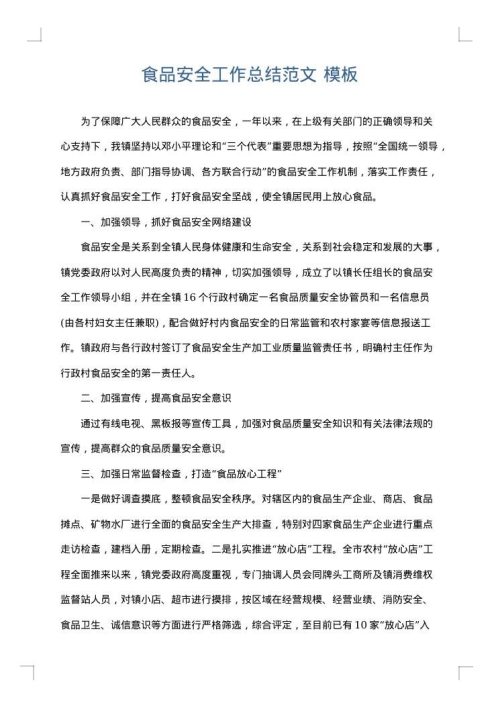 食品安全工作总结范文