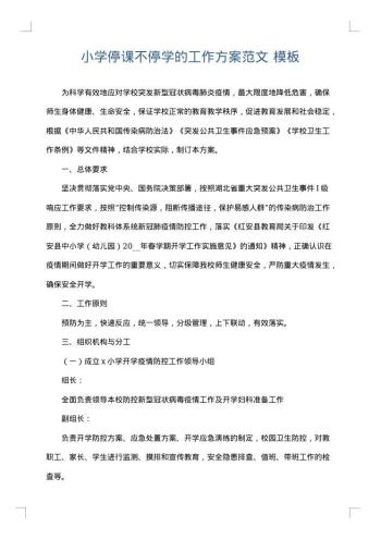 小学停课不停学的工作方案范文