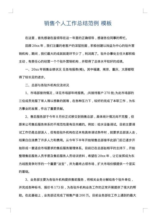 销售个人工作总结范例