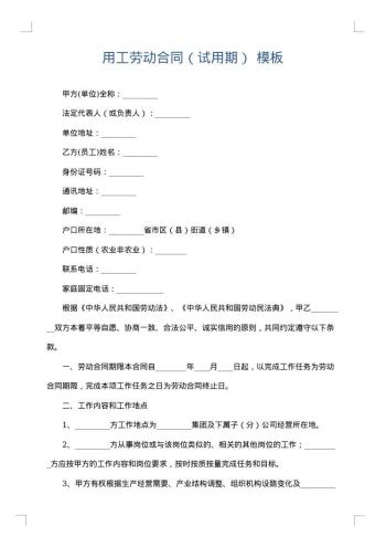 用工劳动合同(试用期)