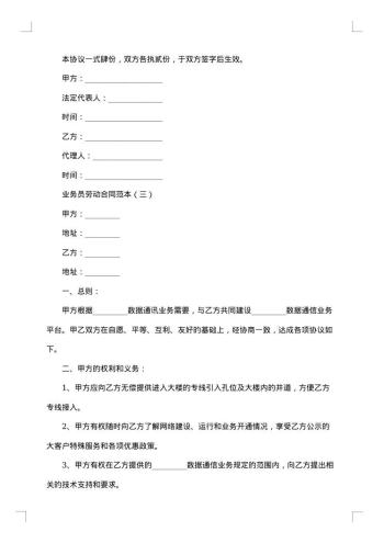 业务员劳动合同格式