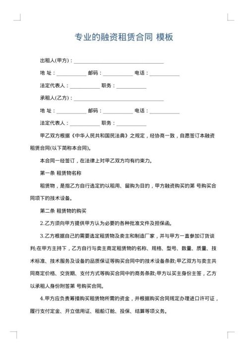专业的融资租赁合同