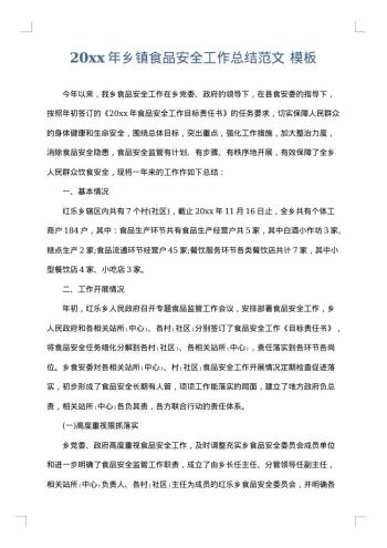 20xx年乡镇食品安全工作总结范文