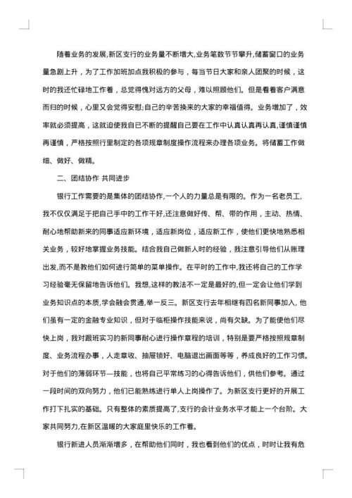 银行柜员年度总结模板