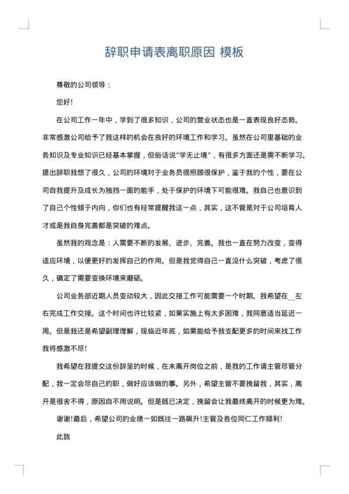 辞职申请表离职原因
