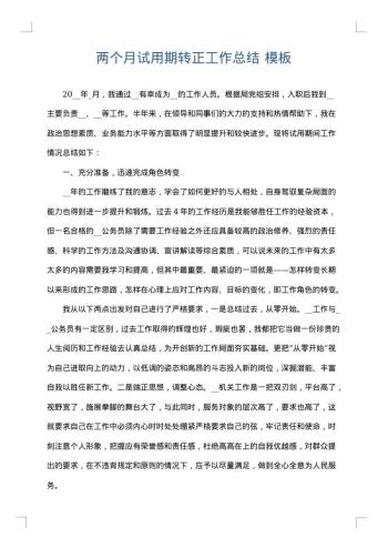 两个月试用期转正工作总结